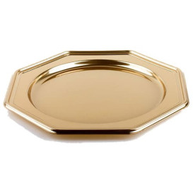 Plastic Charger Plate PET Octogonal shape Gold 30 cm (5 Units) 