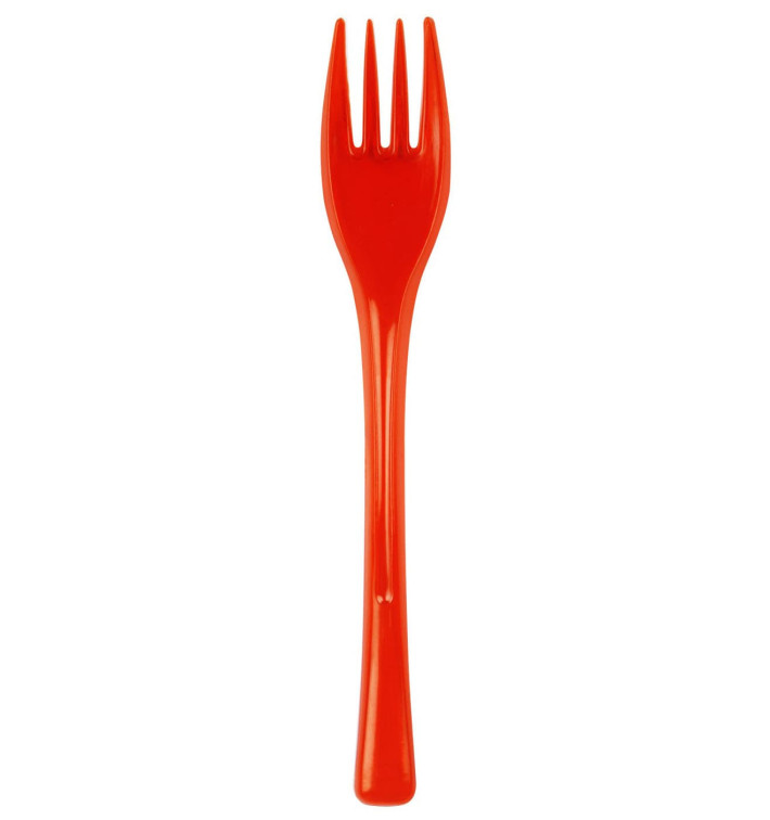 Plastic Fork PS "Fly" Red Clear 14cm (50 Units) Plastic Fork PS "Fly" Red Clear 14cm (50 Units)