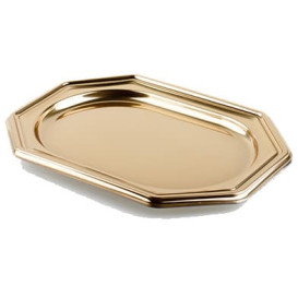 Plastic Tray Octogonal Shape Gold 36x24 cm (50 Uds)