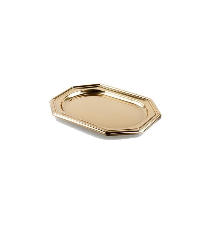 Plastic Tray Octogonal Shape Gold 36x24 cm (50 Uds)