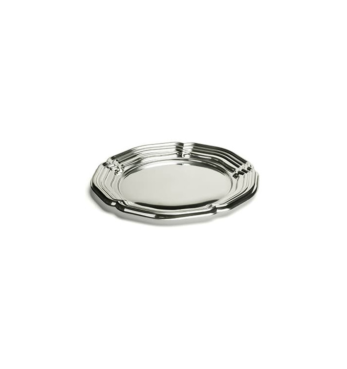 Plastic Tray Round Shape Silver 34 cm (50 Uds)