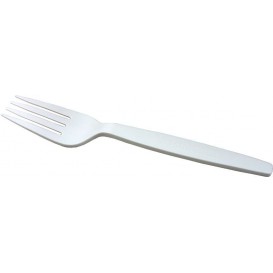 Cornstarch Fork PLA Biodegradable White 16cm (50 Units) 