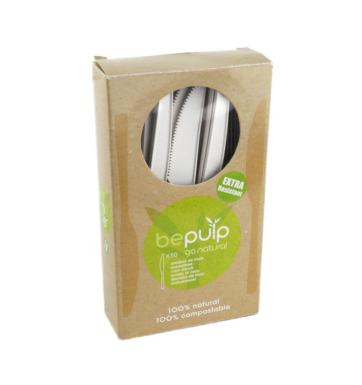 Cornstarch Knife PLA Biodegradable White 16cm (500 Units) Cornstarch Knife PLA Biodegradable White 16cm (500 Units)