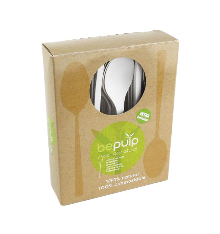 Cornstarch Spoon PLA Biodegradable White 15,5cm (50 Units) Cornstarch Spoon PLA Biodegradable White 15,5cm (50 Units)