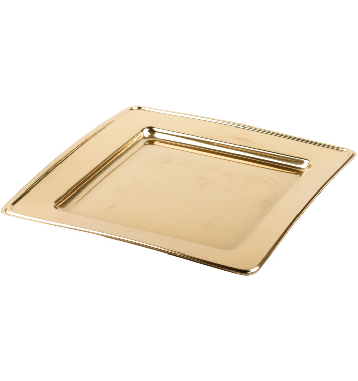 Plastic Plate PET Square shape Gold 18cm (6 Units) Plastic Plate PET Square shape Gold 18cm (6 Units)