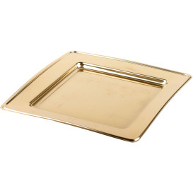 Plastic Plate PET Square shape Gold 24cm (180 Units)