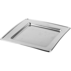 Plastic Plate PET Square shape Silver 24cm (180 Units)