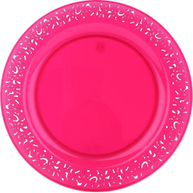 Plastic Plate Round shape "Lace" Raspberry 19cm (88 Units)