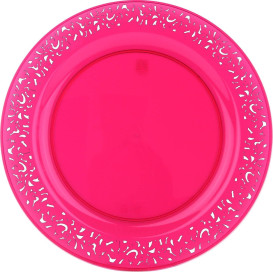 Plastic Plate Round shape "Lace" Raspberry 19cm (88 Units)