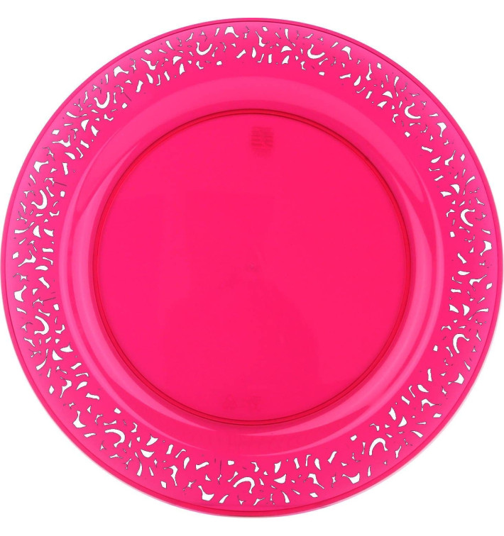 Plastic Plate Round shape "Lace" Raspberry 19cm (88 Units)