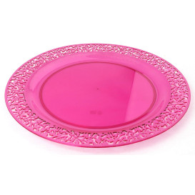 Plastic Plate Round shape "Lace" Raspberry 19cm (88 Units)
