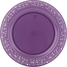 Plastic Plate Round shape "Lace" Eggplant 23cm (4 Units) 