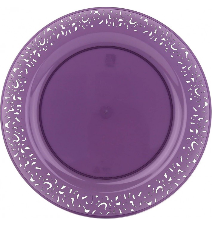 Plastic Plate Round shape "Lace" Eggplant 23cm (4 Units) 