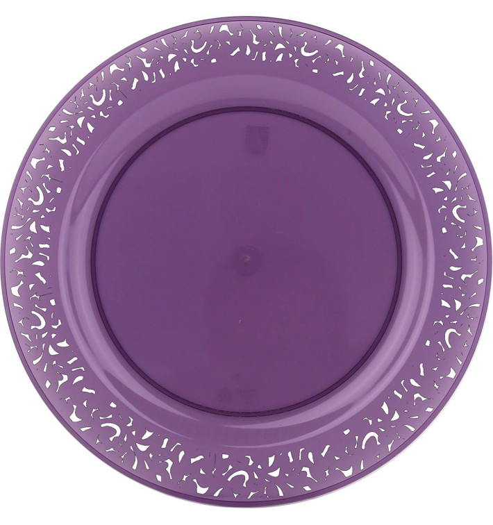 Plastic Plate Round shape "Lace" Eggplant 23cm (4 Units) Plastic Plate Round shape "Lace" Eggplant 23cm (4 Units)