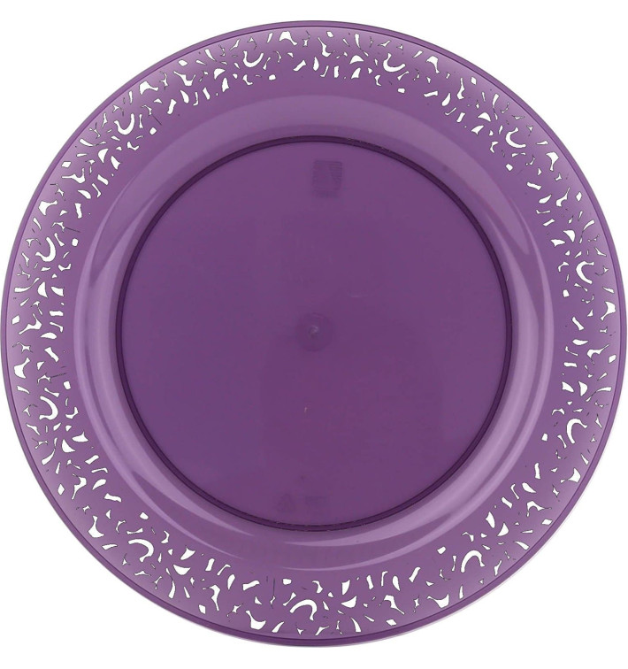 Plastic Plate Round shape "Lace" Eggplant 23cm (4 Units) 