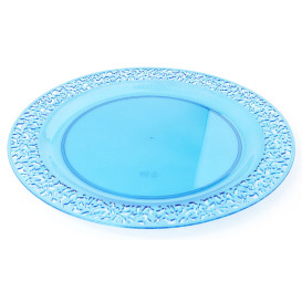 Plastic Plate Round shape "Lace" Turquoise 23cm (4 Units) 