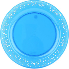 Plastic Plate Round shape "Lace" Turquoise 23cm (4 Units) 