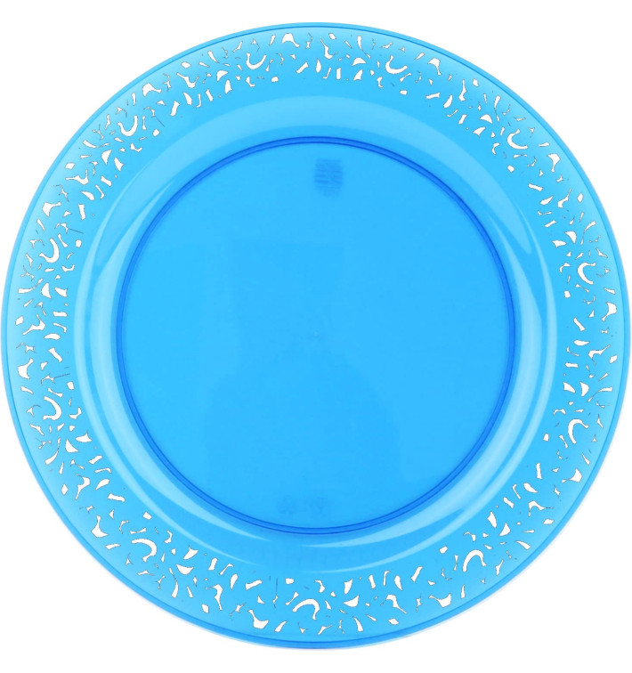Plastic Plate Round shape "Lace" Turquoise 23cm (4 Units) Plastic Plate Round shape "Lace" Turquoise 23cm (4 Units)