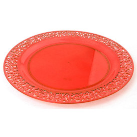 Plastic Plate Round shape "Lace" Orange 19cm (4 Units) 