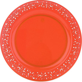 Plastic Plate Round shape "Lace" Orange 19cm (4 Units) 