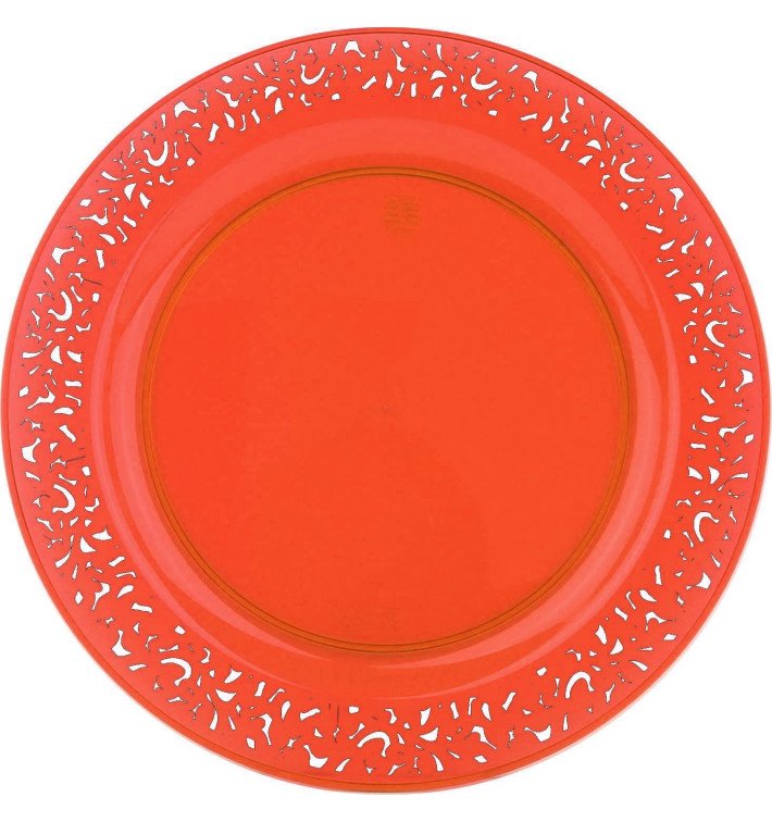 Plastic Plate Round shape "Lace" Orange 19cm (4 Units) Plastic Plate Round shape "Lace" Orange 19cm (4 Units)