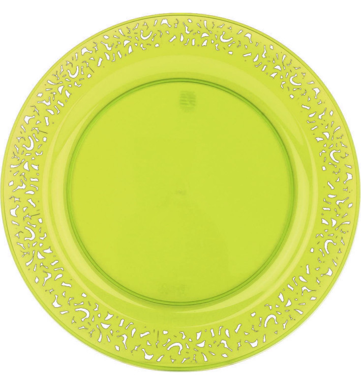 Plastic Plate Round shape "Lace" Green 19cm (88 Units) Plastic Plate Round shape "Lace" Green 19cm (88 Units)