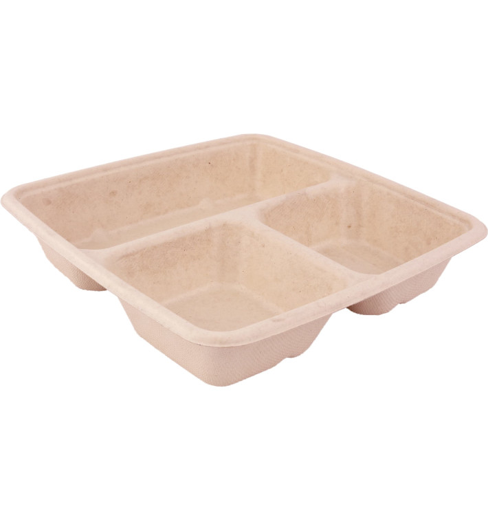 Sugarcane Container 3 Compartments 900ml 23x23x4cm (75 Units) Sugarcane Container 3 Compartments 900ml 23x23x4cm (75 Units)