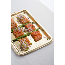 Plastic Tray Rectangular Shape Gold 35x24 cm (50 Uds)