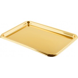 Plastic Tray Rectangular Shape Gold 35x24 cm (50 Uds)
