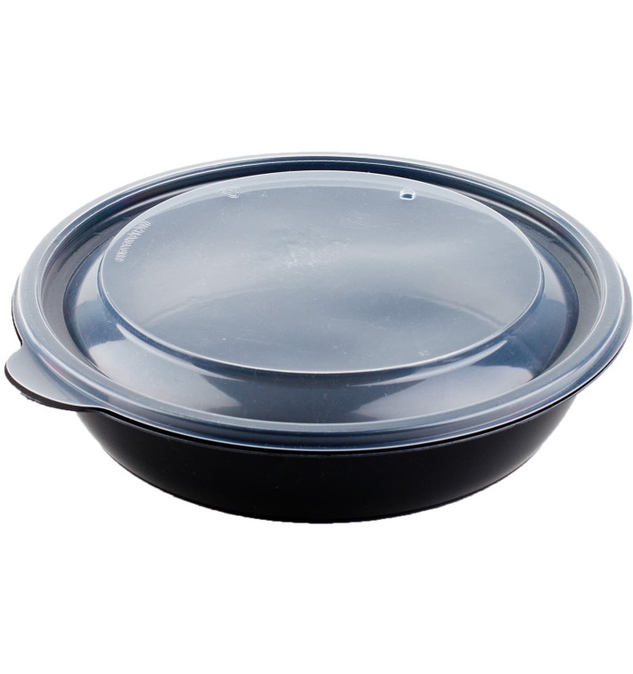 Plastic Deli Container with Lid PP Black 750ml Ø19x4cm (15 Units) Plastic Deli Container with Lid PP Black 750ml Ø19x4cm (15 Units)