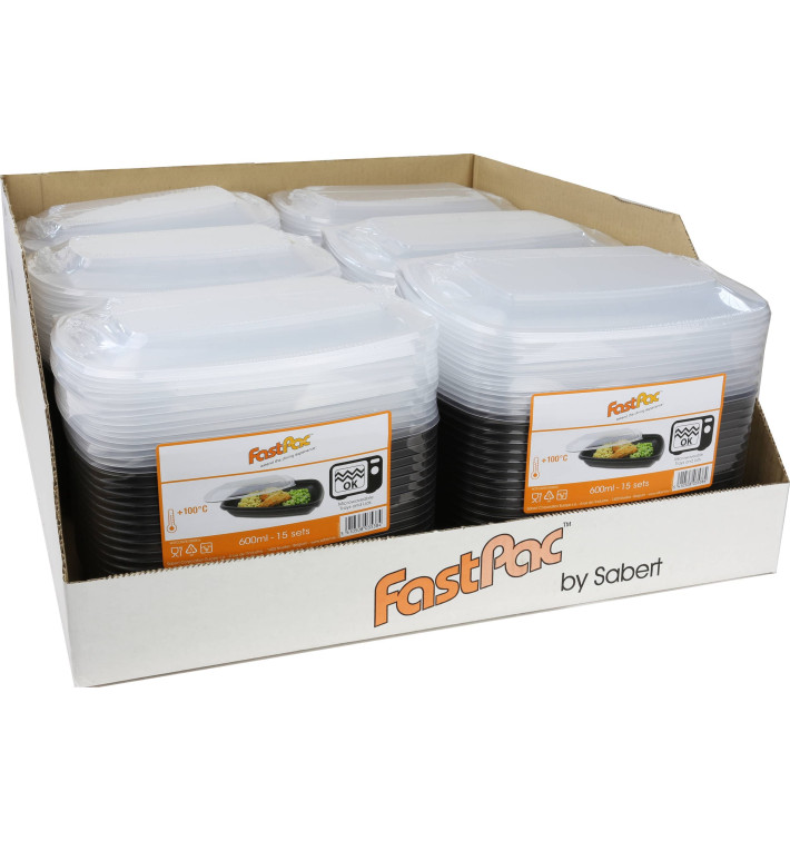 Plastic Deli Container with Lid PP Black 600ml 23x17x6cm (15 Units) Plastic Deli Container with Lid PP Black 600ml 23x17x6cm (15 Units)
