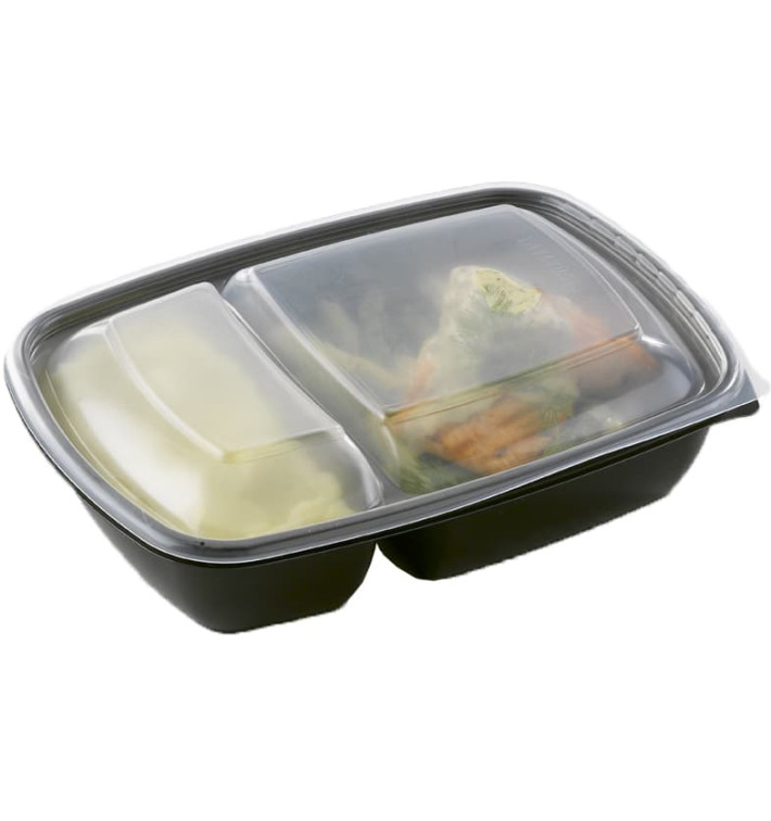 Plastic Deli Container with Lid PP Black 2C 900ml 23x16,5x7cm (15 Units) 