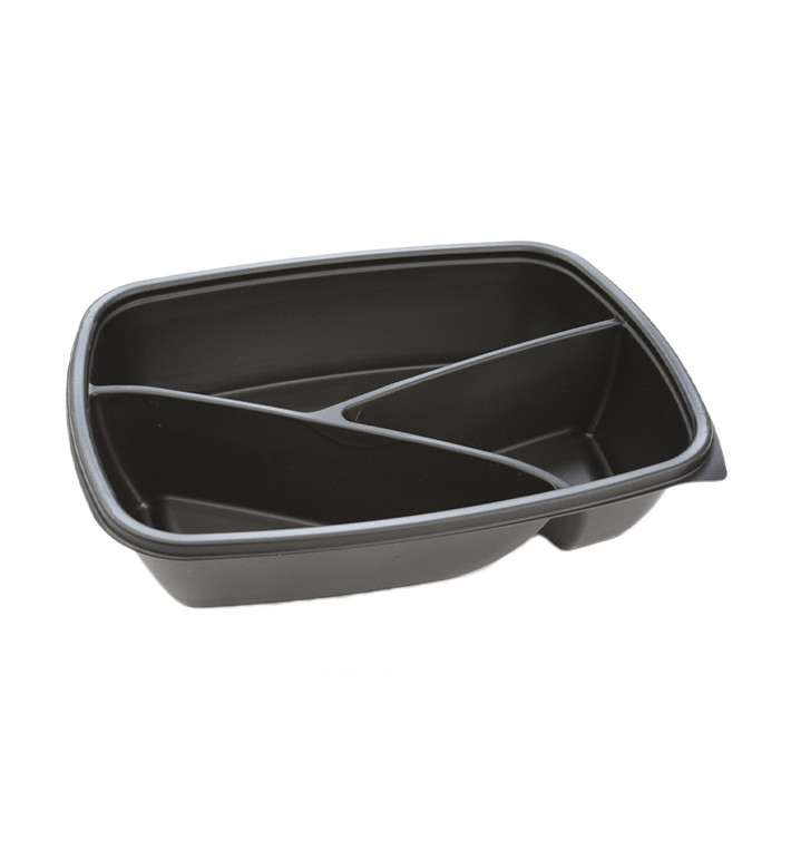 Plastic Deli Container PP 3C Black 900ml 23x17x5cm (75 Units) Plastic Deli Container PP 3C Black 900ml 23x17x5cm (75 Units)