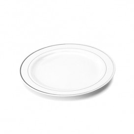 Plastic Plate Extra Rigid with Border Silver 23cm (6 Units) 