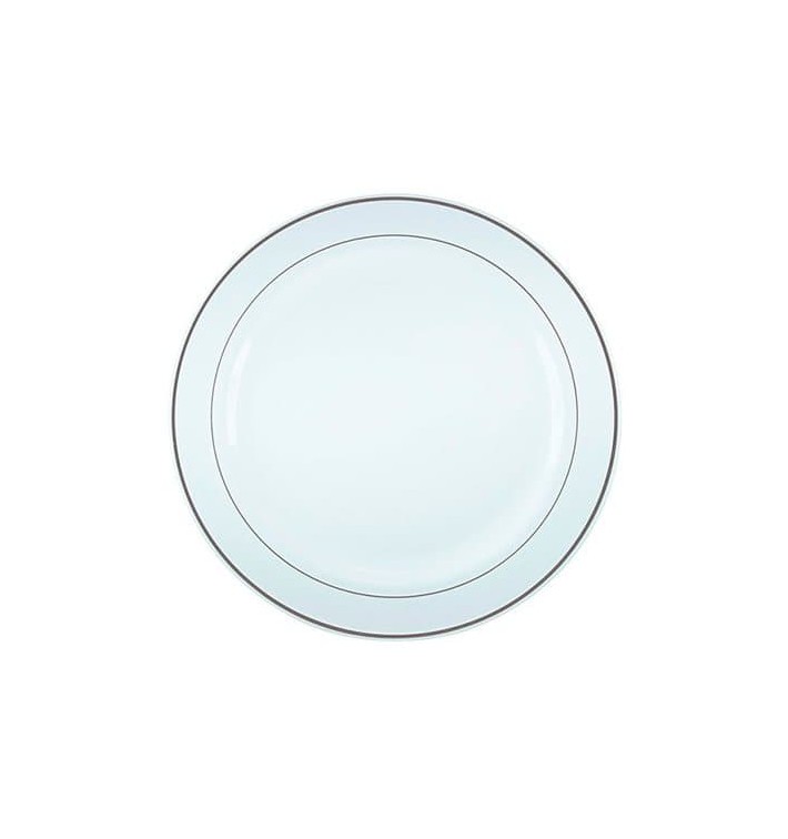 Plastic Plate Extra Rigid with Border Silver 23cm (6 Units) 
