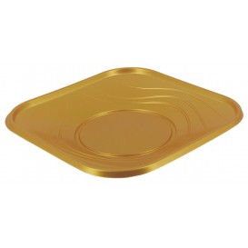 Plastic Plate PP "X-Table" Square shape Gold 18 cm (120 Units)