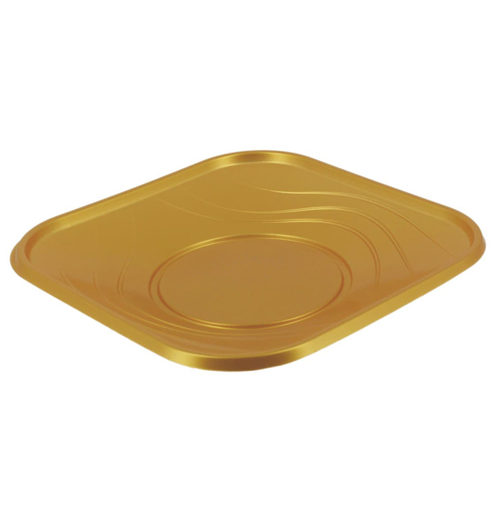 Plastic Plate PP "X-Table" Square shape Gold 18 cm (8 Units) Plastic Plate PP "X-Table" Square shape Gold 18 cm (8 Units)