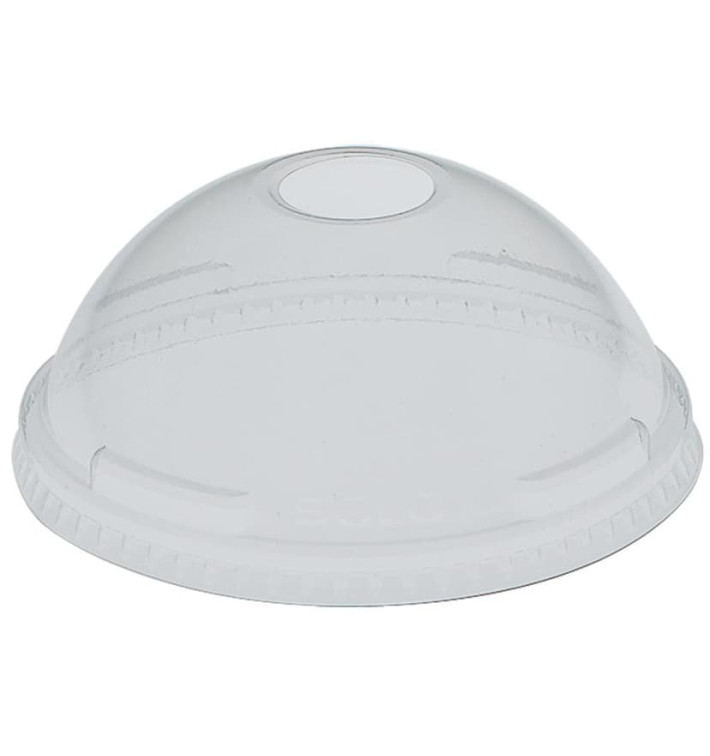 Plastic Dome Lid with Hole PET Crystal Ø9,2cm (100 Units) Plastic Dome Lid with Hole PET Crystal Ø9,2cm (100 Units)