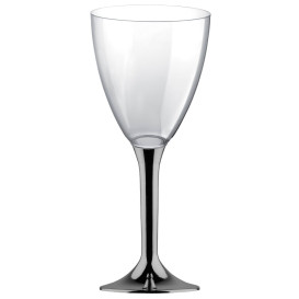 Plastic Stemmed Glass Wine Niquel Chrome Removable Stem 180ml (40 Units)