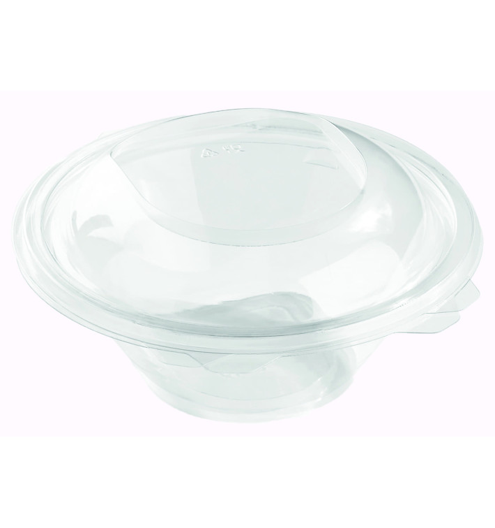 Plastic Hinged Salad Bowl PET Round Shape 600ml (200 Units) Plastic Hinged Salad Bowl PET Round Shape 600ml (200 Units)