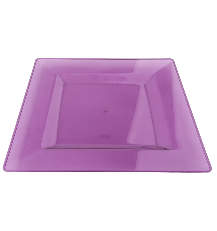Plastic Plate Square shape Extra Rigid Eggplant 20x20cm (4 Units) Plastic Plate Square shape Extra Rigid Eggplant 20x20cm (4 Units)