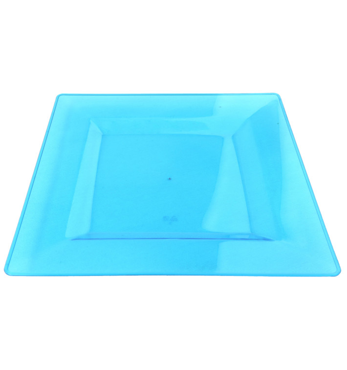 Plastic Plate Square shape Extra Rigid Turquoise 20x20cm (88 Units) Plastic Plate Square shape Extra Rigid Turquoise 20x20cm (88 Units)