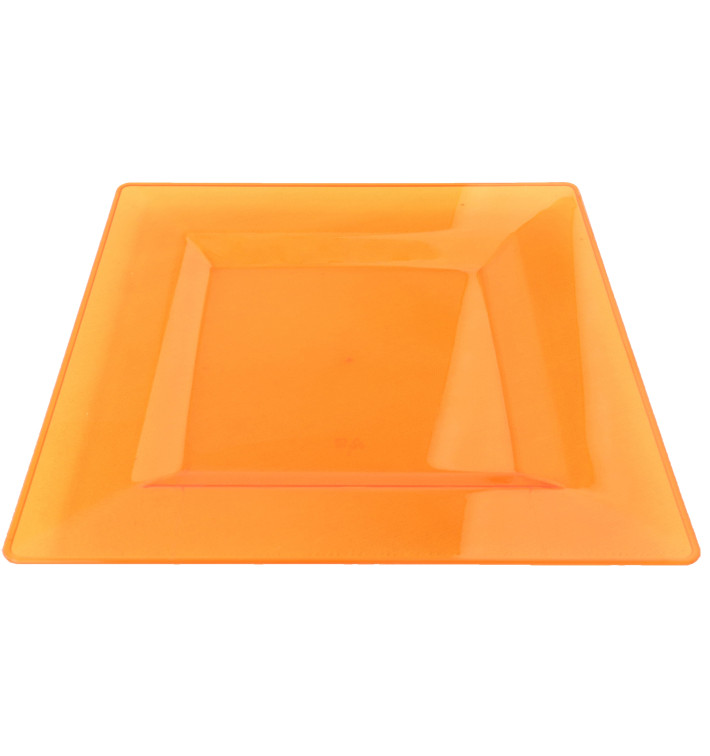 Plastic Plate Square shape Extra Rigid Orange 20x20cm (4 Units) Plastic Plate Square shape Extra Rigid Orange 20x20cm (4 Units)