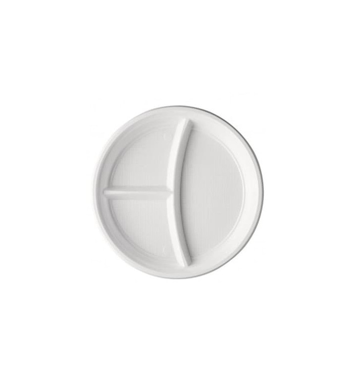 Plastic Plate PS 3 Compartments White 22 cm (1400 Units) Plastic Plate PS 3 Compartments White 22 cm (1400 Units)