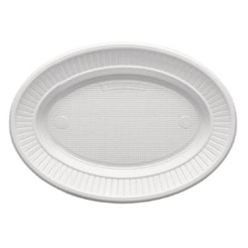 Plastic Plate PS Oval shape Flat White (100 Units) 