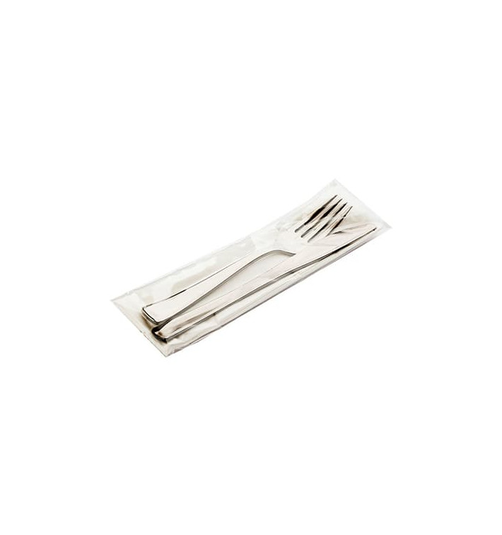 Plastic Cutlery kit PS Metallized Fork, Knife and Napkin (300 Units)