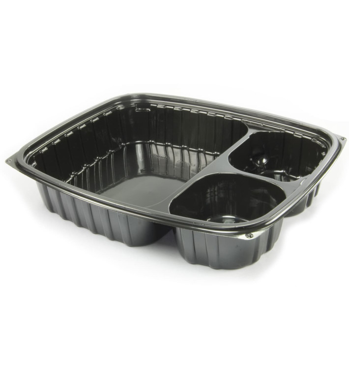 Plastic Deli Container OPS "ClearPac" 3 Compartments Black 887ml (63 Units) Plastic Deli Container OPS "ClearPac" 3 Compartments Black 887ml (63 Units)