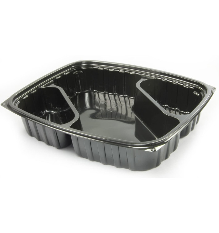 Plastic Deli Container OPS "ClearPac" 3 Compartments Diagonal Black 887ml (252 Units) Plastic Deli Container OPS "ClearPac" 3 Compartments Diagonal Black 887ml (252 Units)