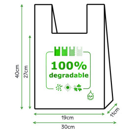 Plastic T-Shirt Bag 100% Degradable 30x40cm (200 Units)  