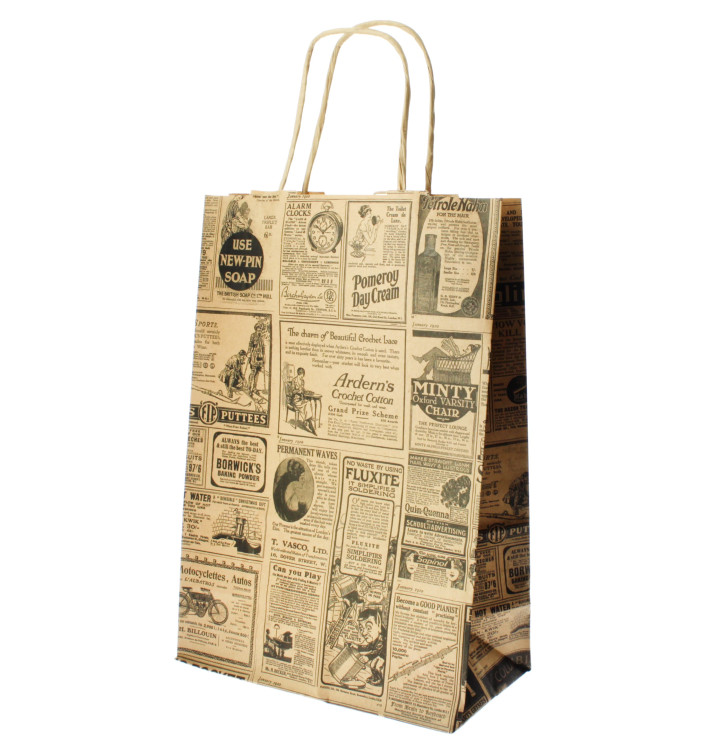 Paper Bag with Handles Kraft "Times" 80g 20+10x29cm (250 Units) Paper Bag with Handles Kraft "Times" 80g 20+10x29cm (250 Units)